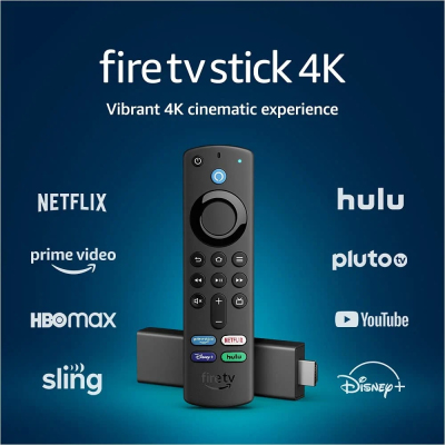 ADAPTADOR AMAZON FIRE TV STICK 4K CON ALEXA VOICE REMOTE CONTROLER DOLVY VISION NEGRO